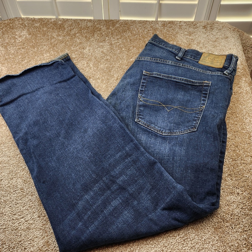 Polo Ralph Lauren Hampton Relaxed Straight Blue Jeans Mens 48x34 Dark Wash
